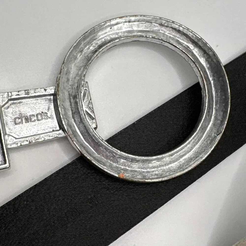 CHICOS Women's Belt BLACK LEATHER Adjustable Silver Metal Buckle belt  L/XL